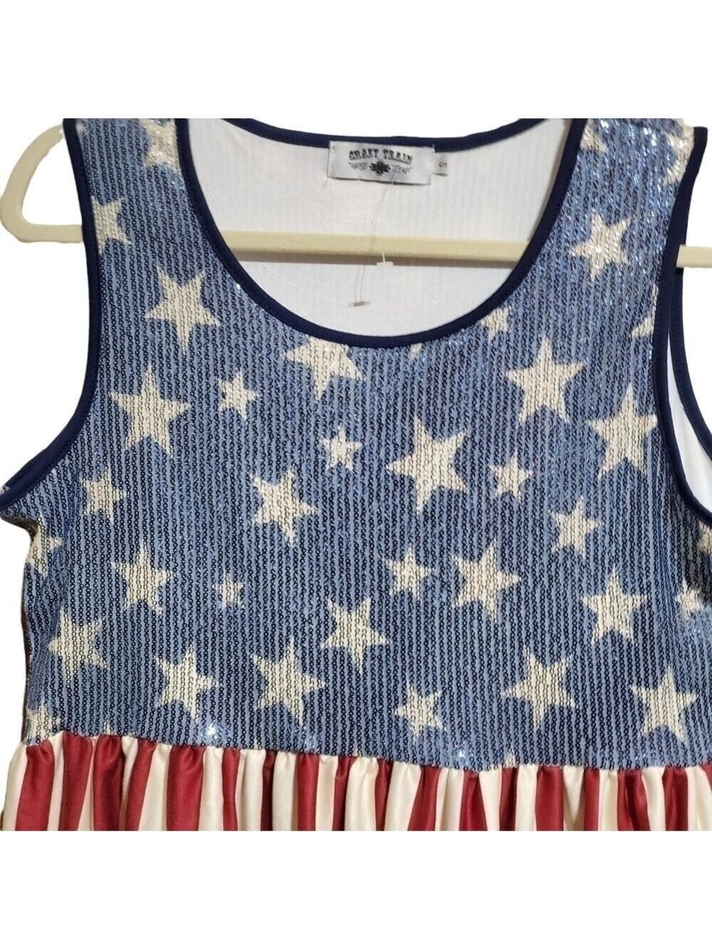 NWOT Crazy Train patriotic Sparkle Spangled bling sequin Tank top sz Small - Med - Picture 4 of 9